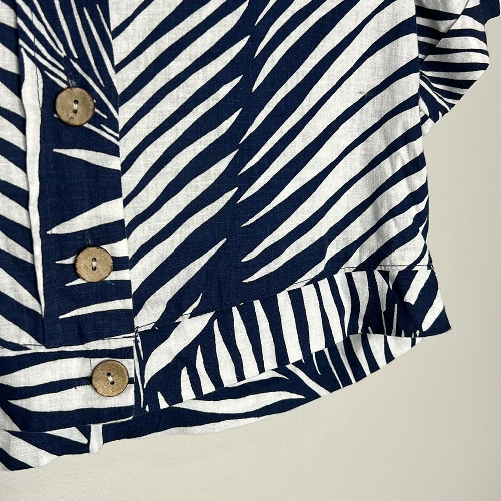 PANAMA JACK Palm Print Button Down Cropped Linen Blend Top size XS - Picture 6 of 11